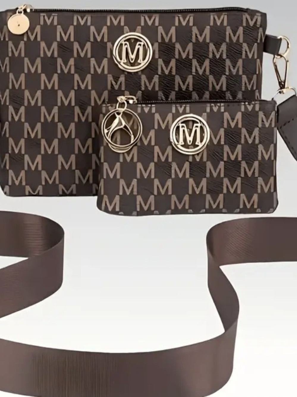 Monogram Brown Crossbody Wristlet Set -